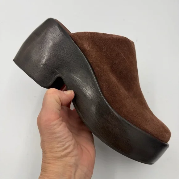 NEW Everlane Dark Umber Brown Suede Wooden Puffa Platform Clog 7 - Picture 6 of 16